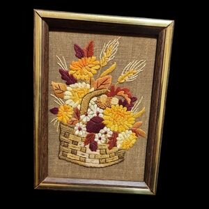 vintage Handmade crewel embroidery art